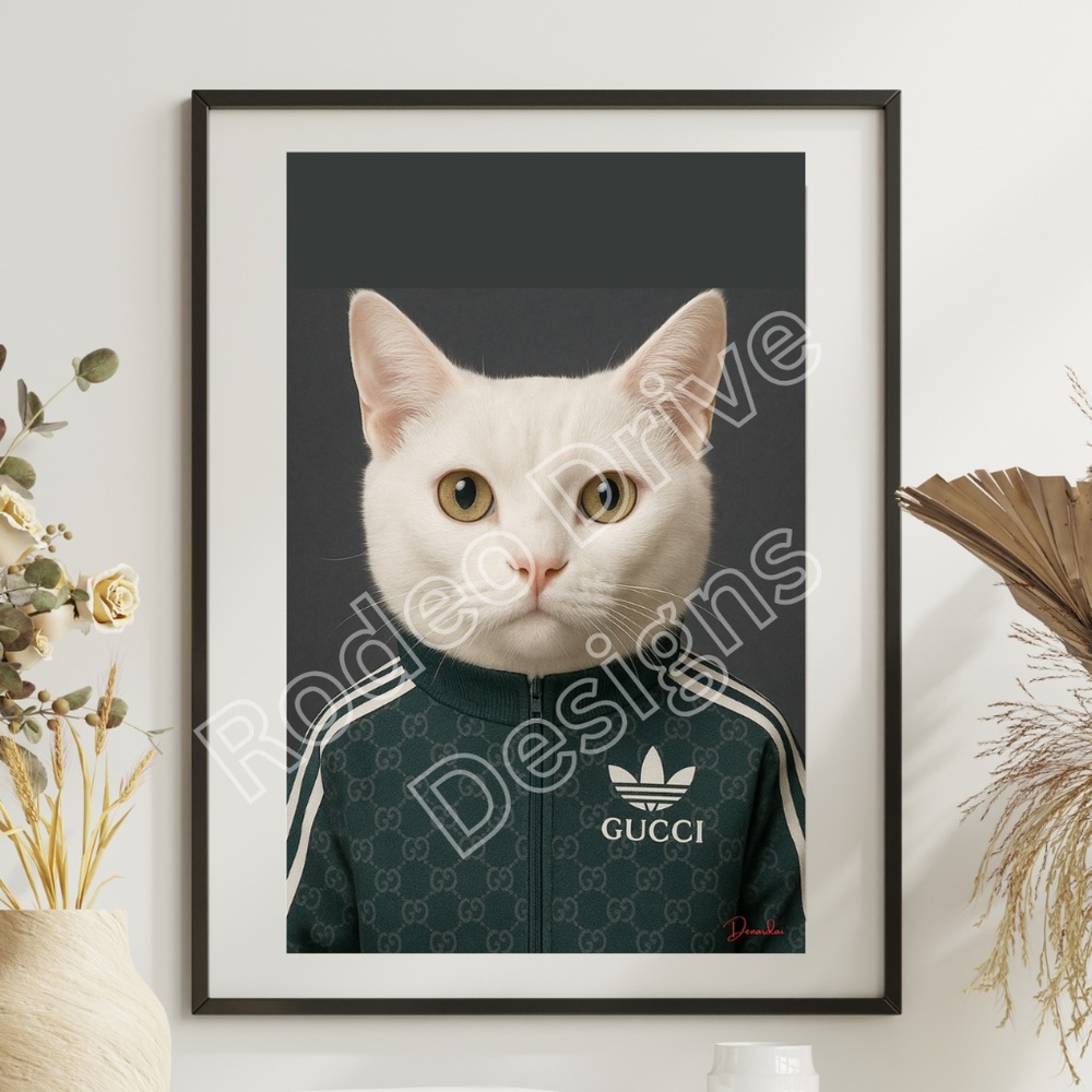 11x17 Gucci White Cat Poster Print Streetwear Fashion Wall Art Decor